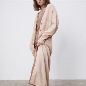ZARA WOOL BLEND MAXI CARDIGAN. SAND. SIZE S